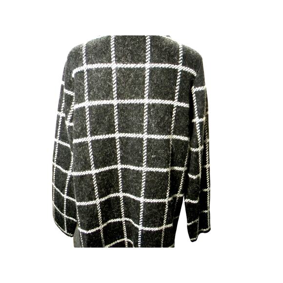 Tahari Wool Blend Cardigan Coat Black White Windowpane Longline Open Front 1X - Picture 2 of 8